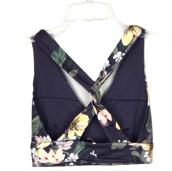 JoyLab | Gray Yellow Floral V Neck Twist Back Sports Bra XS - Picture 4 of 7